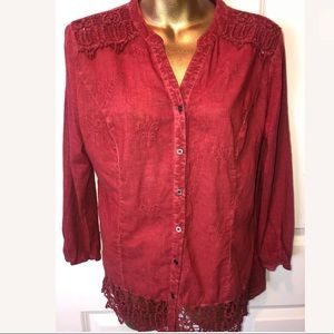 Reba rust button up 3/4 sleeve top size S